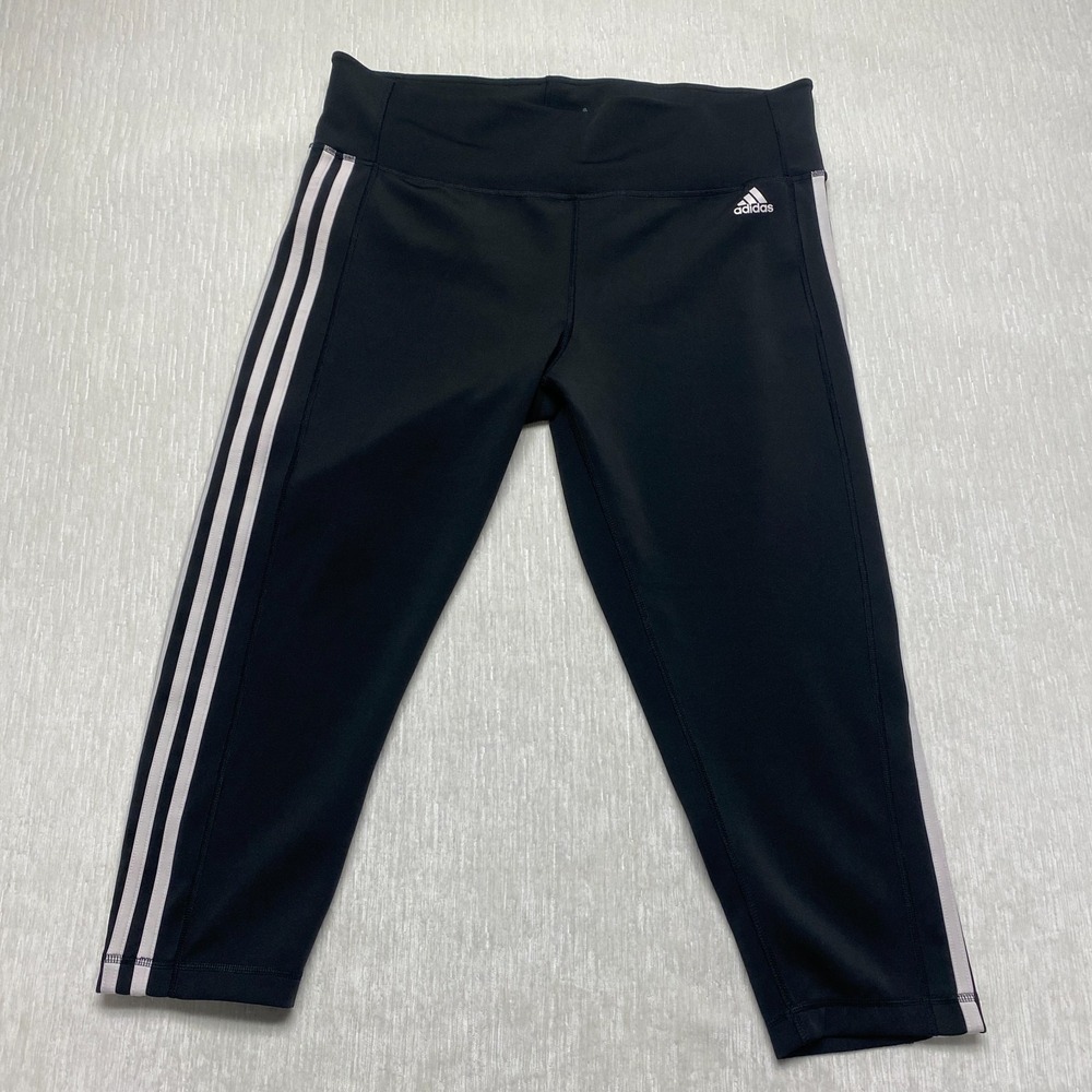 Adidas Climalite Performance Essentials Crop Leggings Womens XL Black 3 Stripe